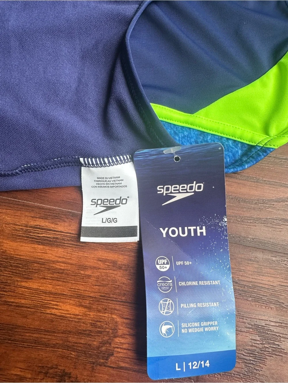 Speedo Navy and Lime Green Youth One-Piece Swimsuit